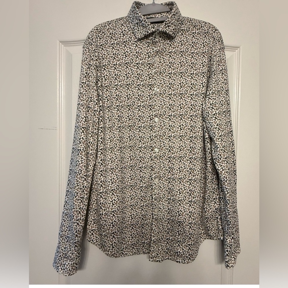 Murano Liquid Luxury Men’s Slim Fit Floral Button Up Shirt L Cotton Quiet Luxury